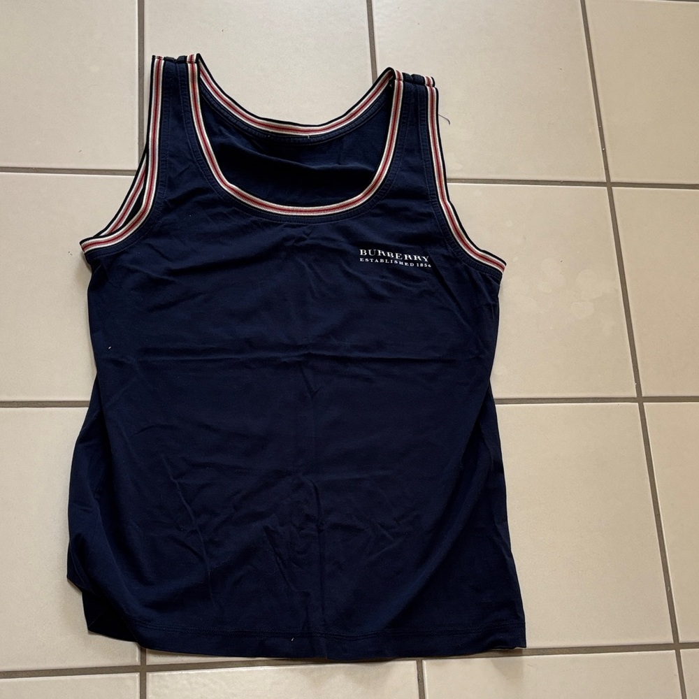 Burberry Dark Blue Tank Top with Red and White Trim